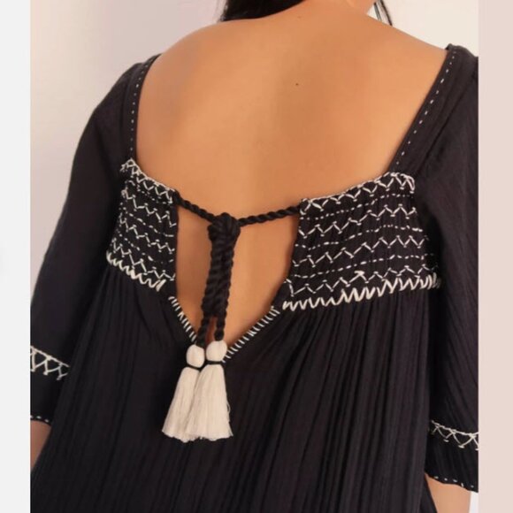 Size Medium Free People I'm The One embroidered black gauze maxi dress - Picture 13 of 16